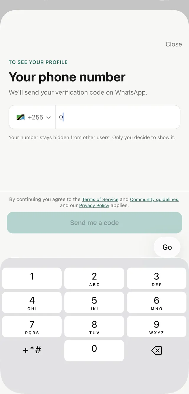 Sign-in screen asking for a phone number